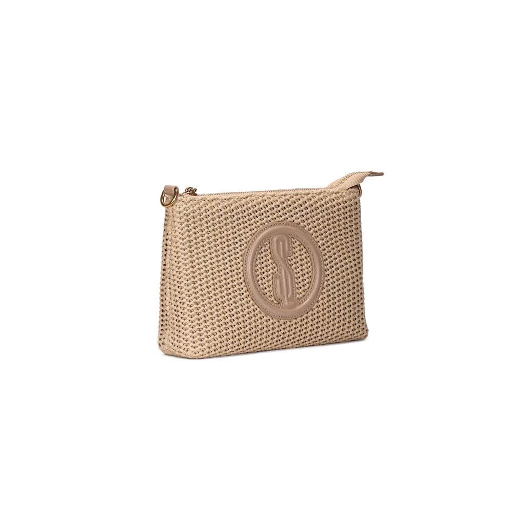 Bolsa Clutch Pequena Palha Tramado Bege Transversal - vista 2 de 3