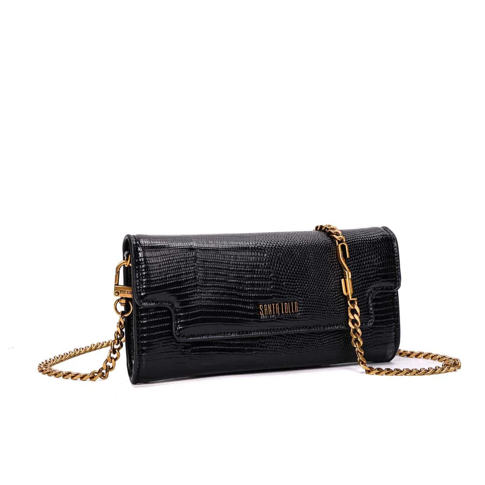 Bolsa Carteira Lizard Texturizado Preto Alça Corrente - vista 2 de 7