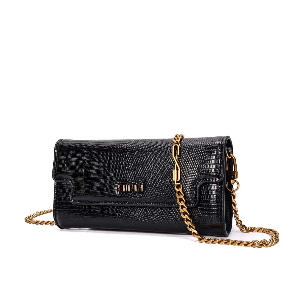 Bolsa Carteira Lizard Texturizado Preto Alça Corrente - vista 3 de 7