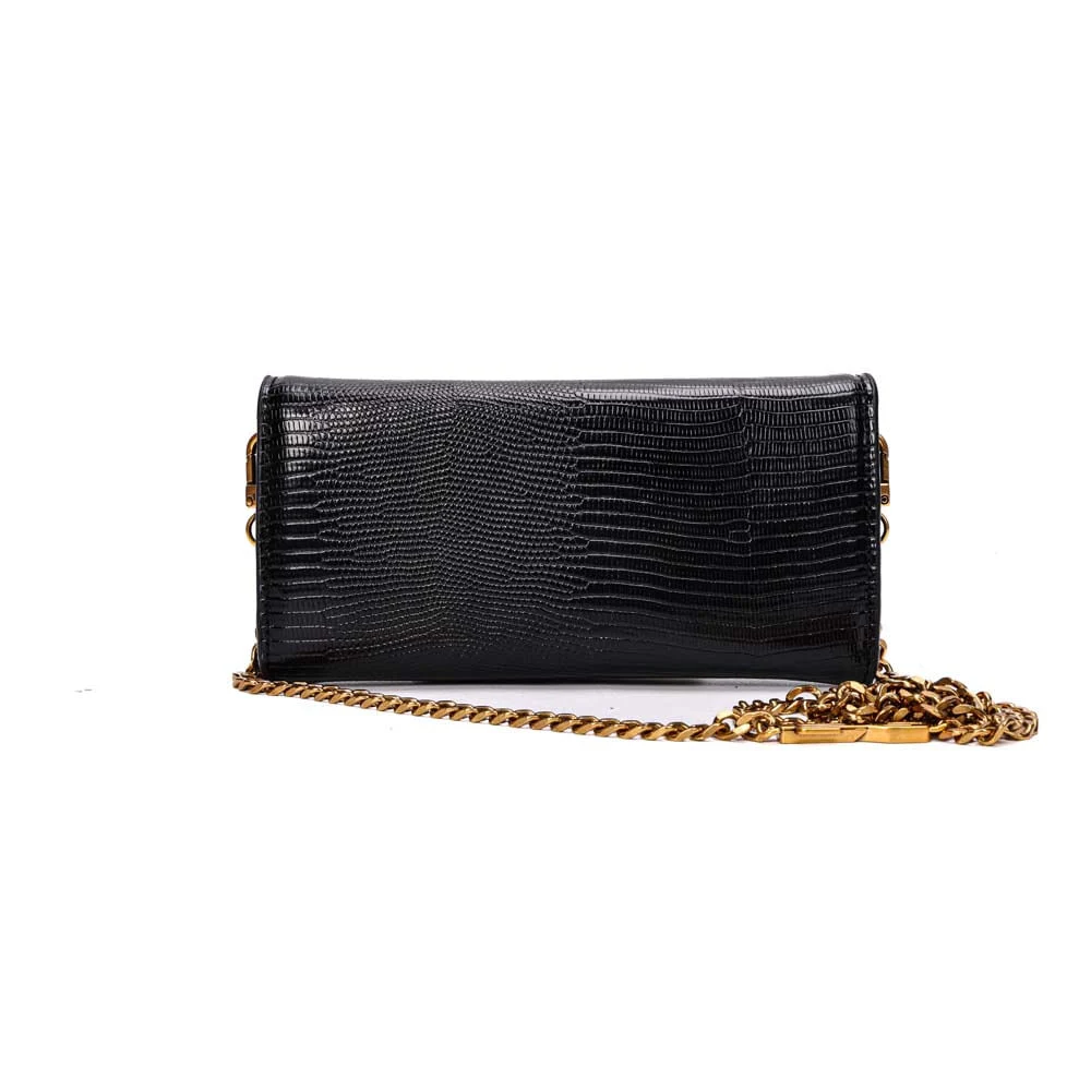 Bolsa Carteira Lizard Texturizado Preto Alça Corrente - vista 5 de 7