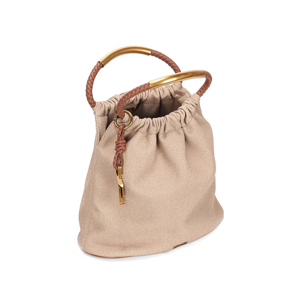 Bolsa Bucket Média Canvas Bege Transversal - vista 3 de 3