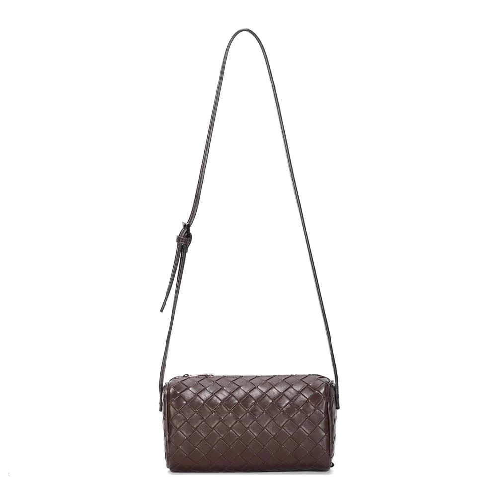 Bolsa Cilindro Pequena Tressê Marrom Dark Transversal - vista 1 de 4