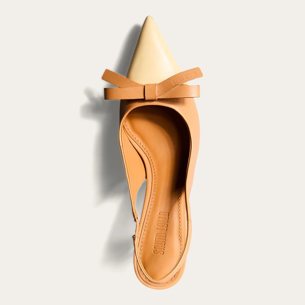 Scarpin Slingback Couro Pelica Caramelo Laço - vista 5 de 5