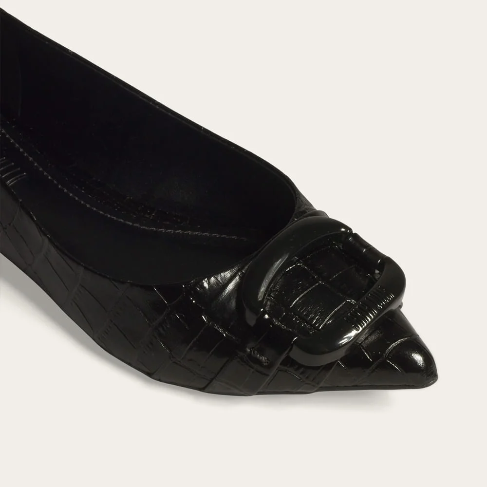 Sapatilha New Croco Bico Fino Preto Fivela - vista 2 de 3