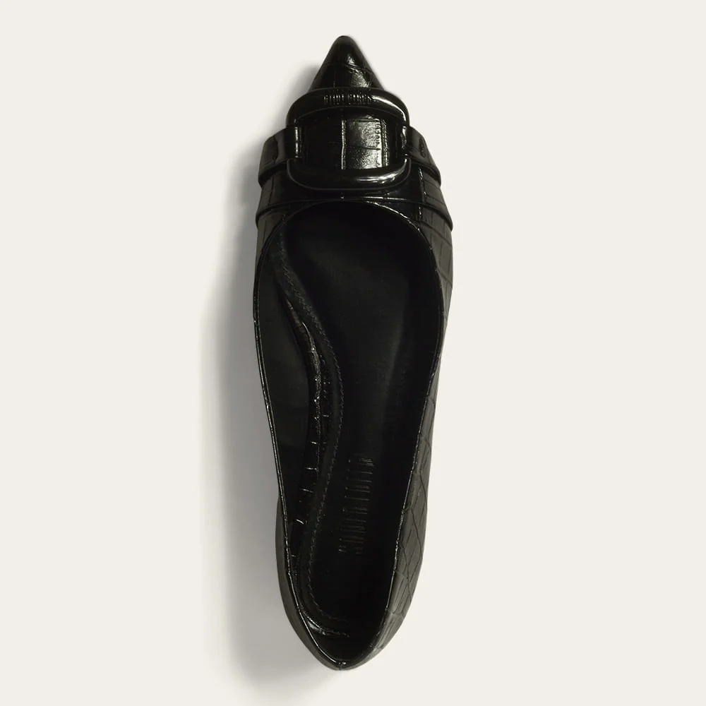 Sapatilha New Croco Bico Fino Preto Fivela - vista 3 de 3