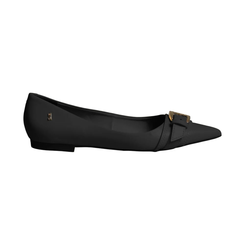 Sapatilha Couro Confort Liso Bico Fino Preto Fivela - vista 1 de 2
