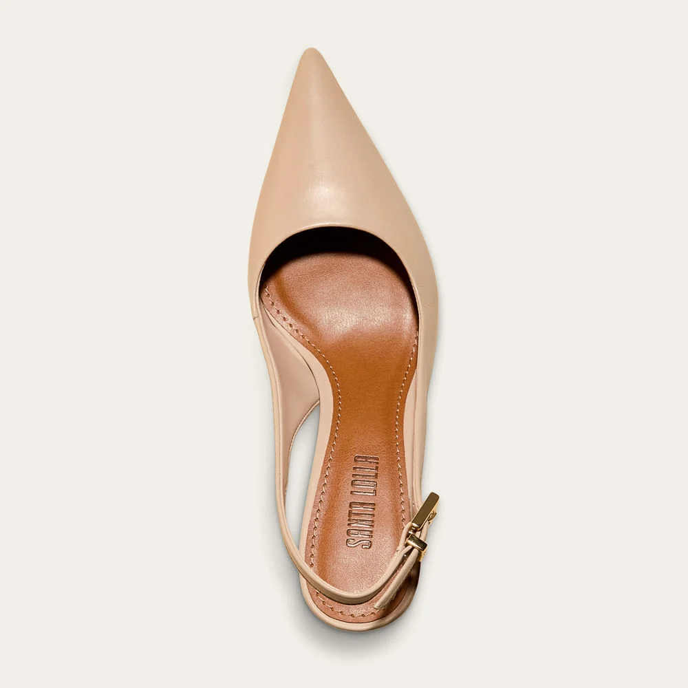 Scarpin Slingback Couro Salto Baixo Nude Rosado - vista 3 de 3