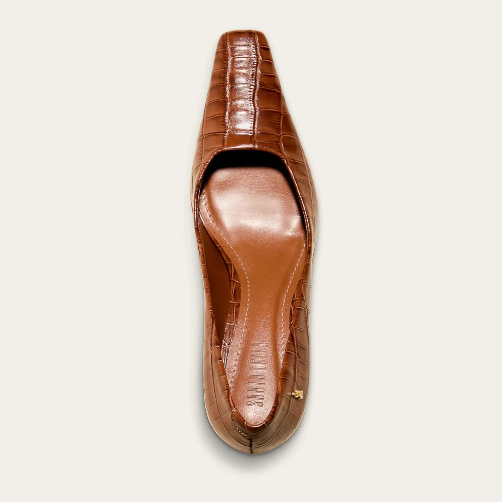 Scarpin Croco Italiano Bico Quadrado Marrom - vista 3 de 3