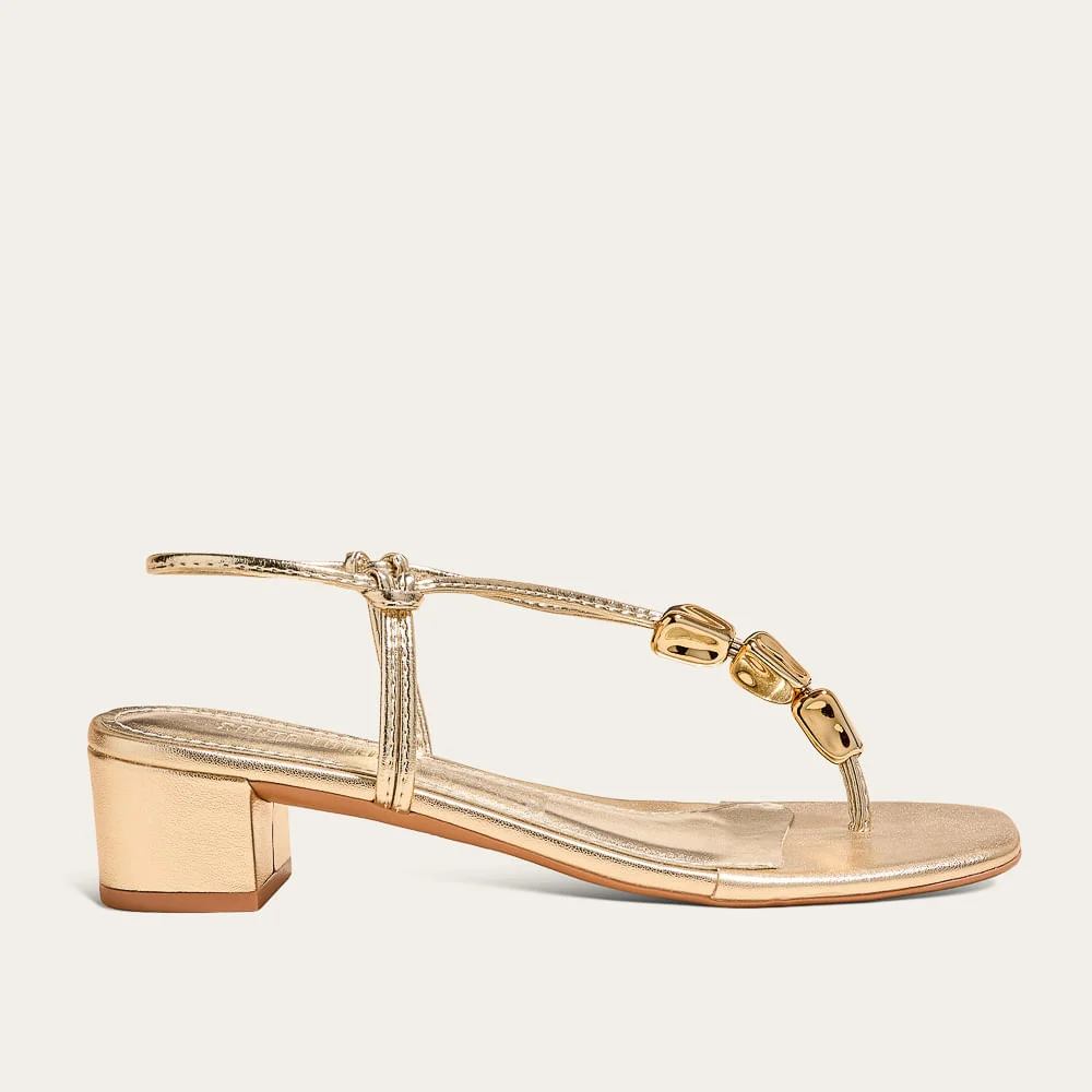 Sandália Metalizada Soft Salto Bloco Dourado Metal - vista 1 de 4