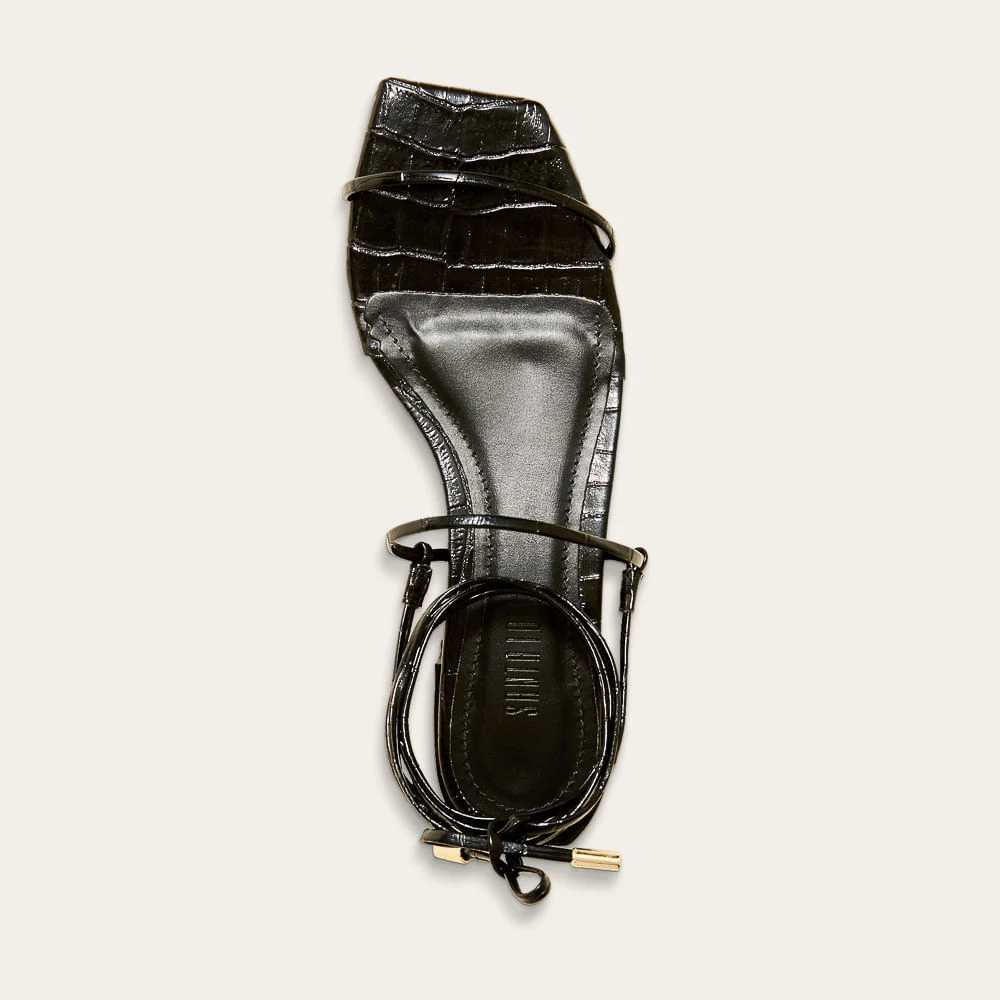 Rasteira Amarração New Croco Preto Bico Quadrado - vista 3 de 3
