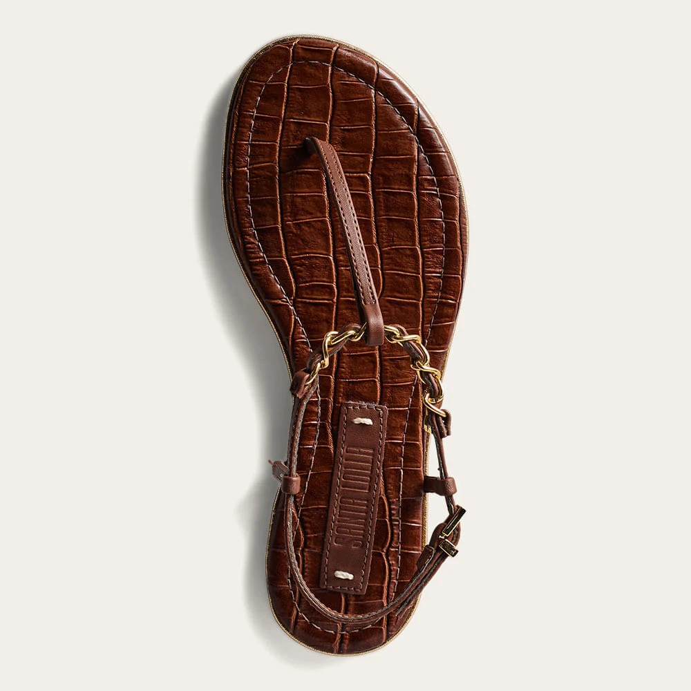 Rasteira Napa Croco Marrom Terra Corrente - vista 2 de 3