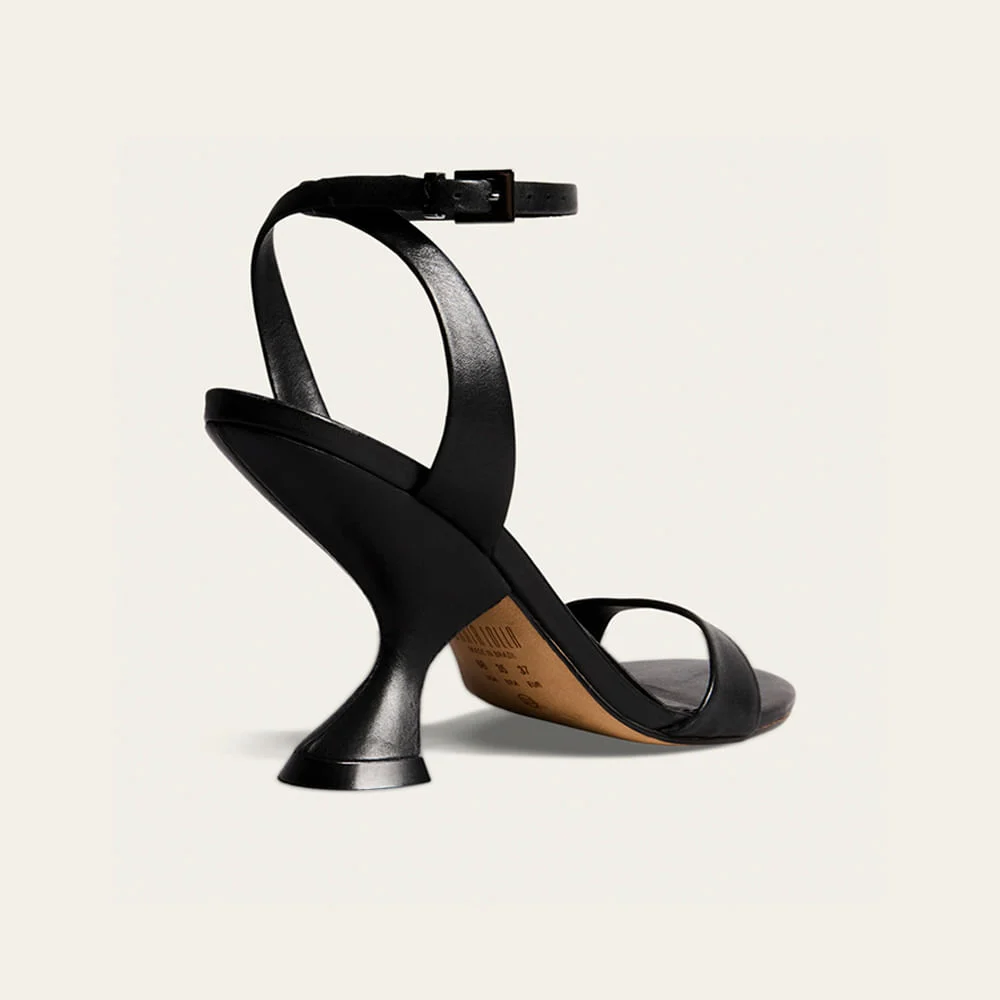 Sandália Couro Premium Salto Alto Geométrico Preto - vista 2 de 3
