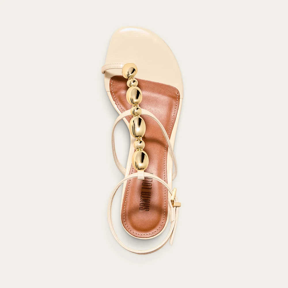 Sandália Napa Madri Off White Salto Baixo Pedraria - vista 3 de 3