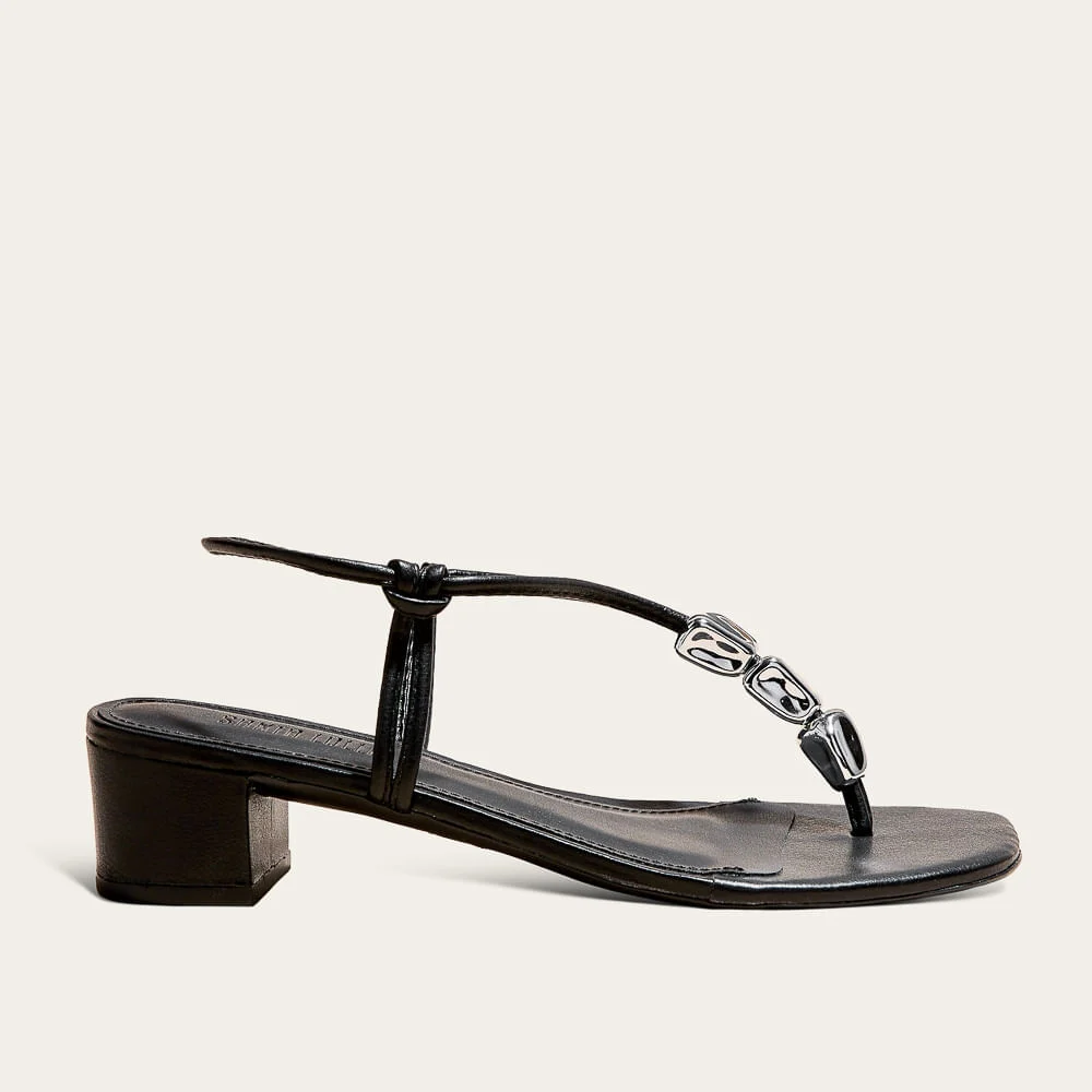 Sandália Napa Soft Salto Bloco Preto Metal - vista 1 de 2