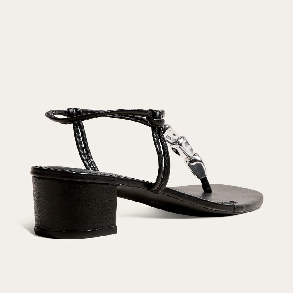 Sandália Napa Soft Salto Bloco Preto Metal - vista 2 de 2