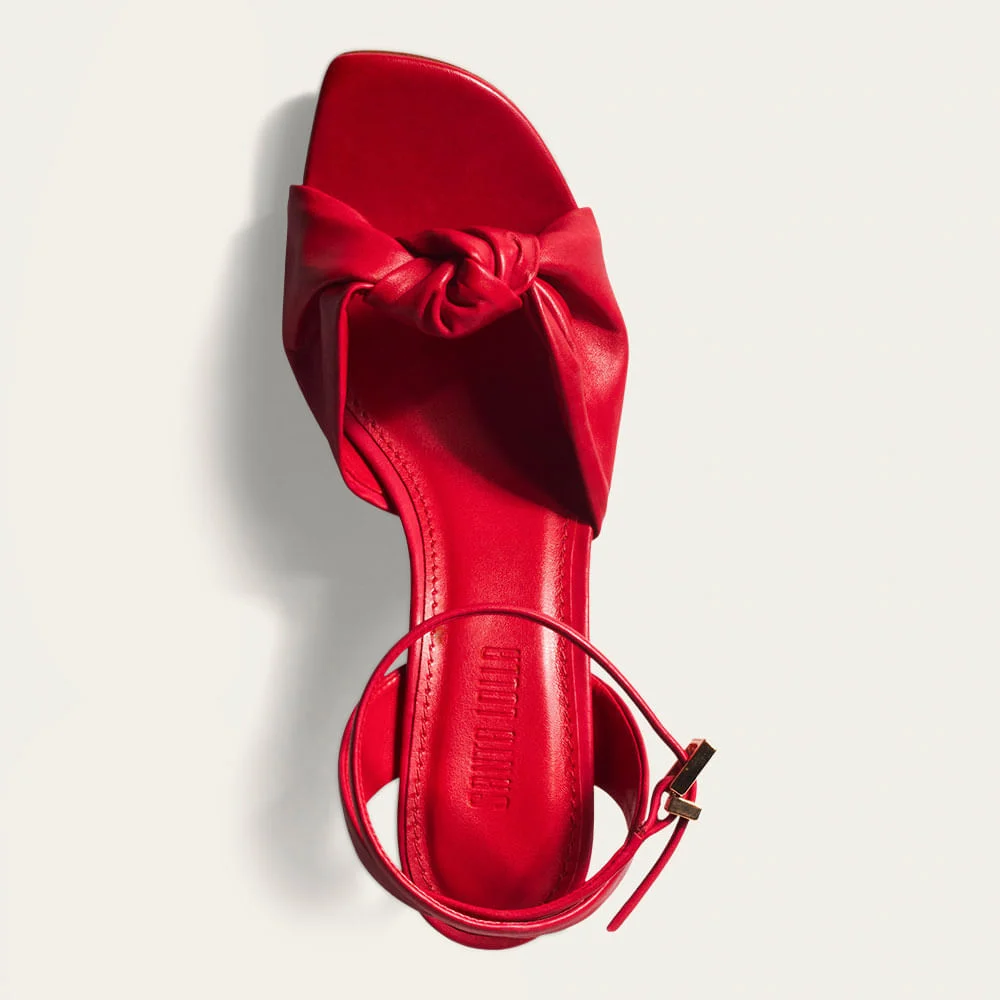 Sandália Couro Pelica Vermelho Salto Médio Nó - vista 4 de 5