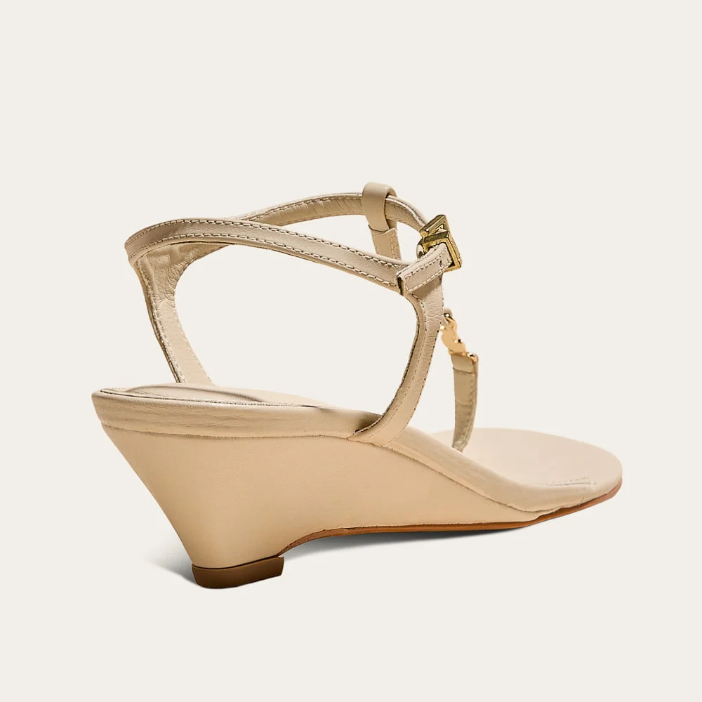Sandália Napa Soft Off White Salto Baixo Anabela - vista 2 de 3