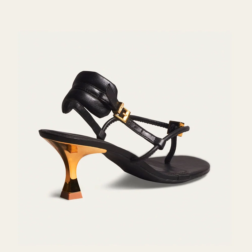 Sandália Thong Napa Soft Salto Fino Preto - vista 2 de 3