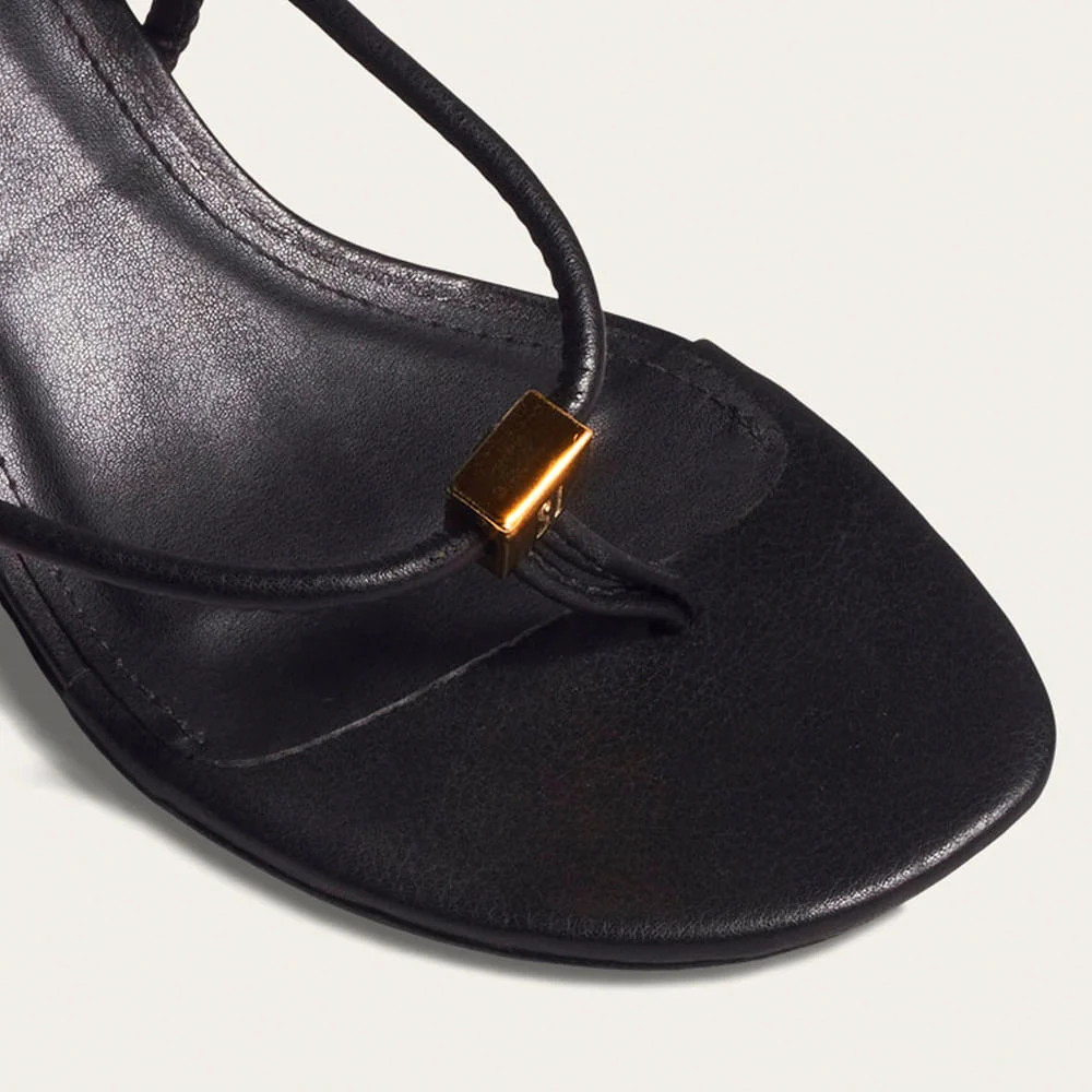 Sandália Thong Napa Soft Salto Fino Preto - vista 3 de 3