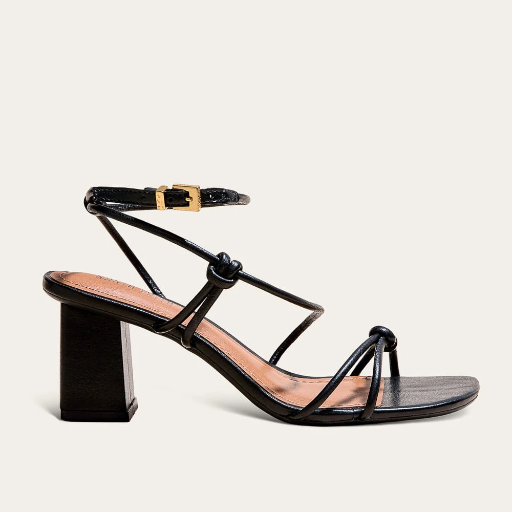 Sandália Napa Soft Salto Bloco Preto Tiras Finas - vista 1 de 3
