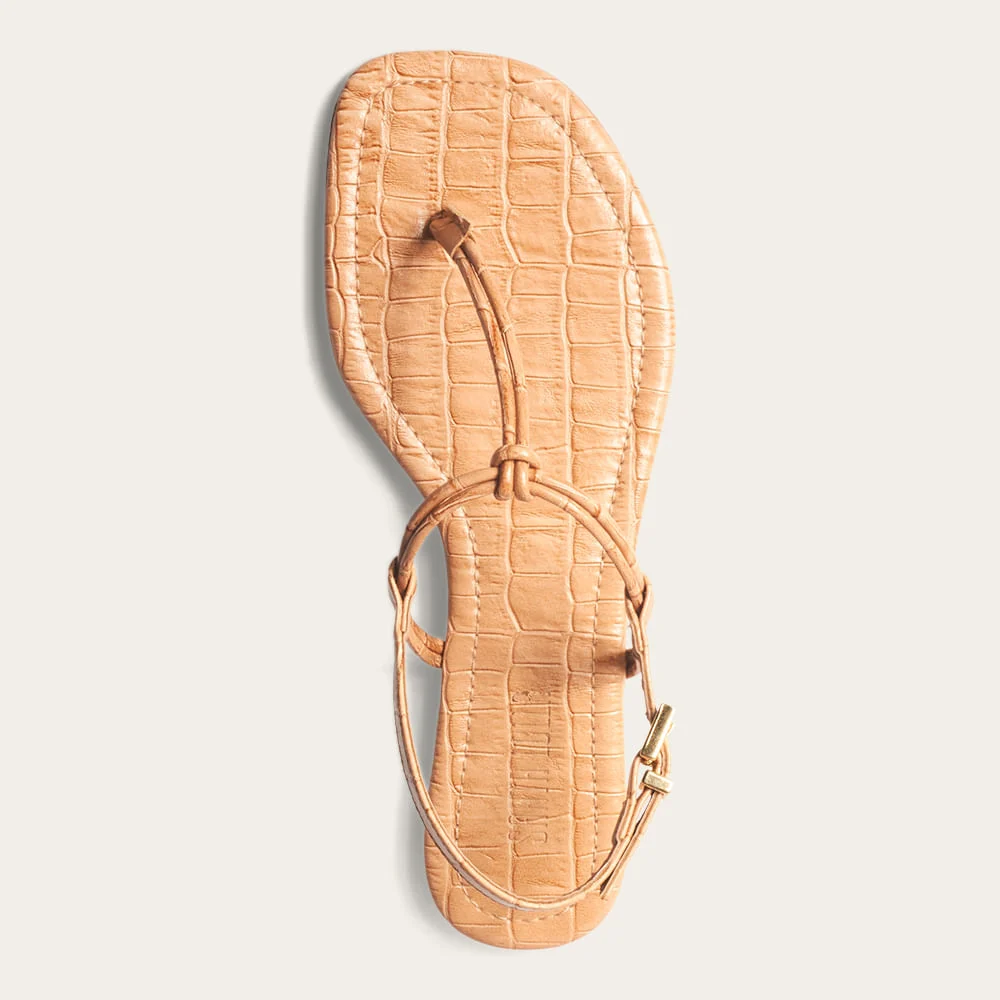 Rasteira New Croco Bico Quadrado Bege - vista 2 de 2