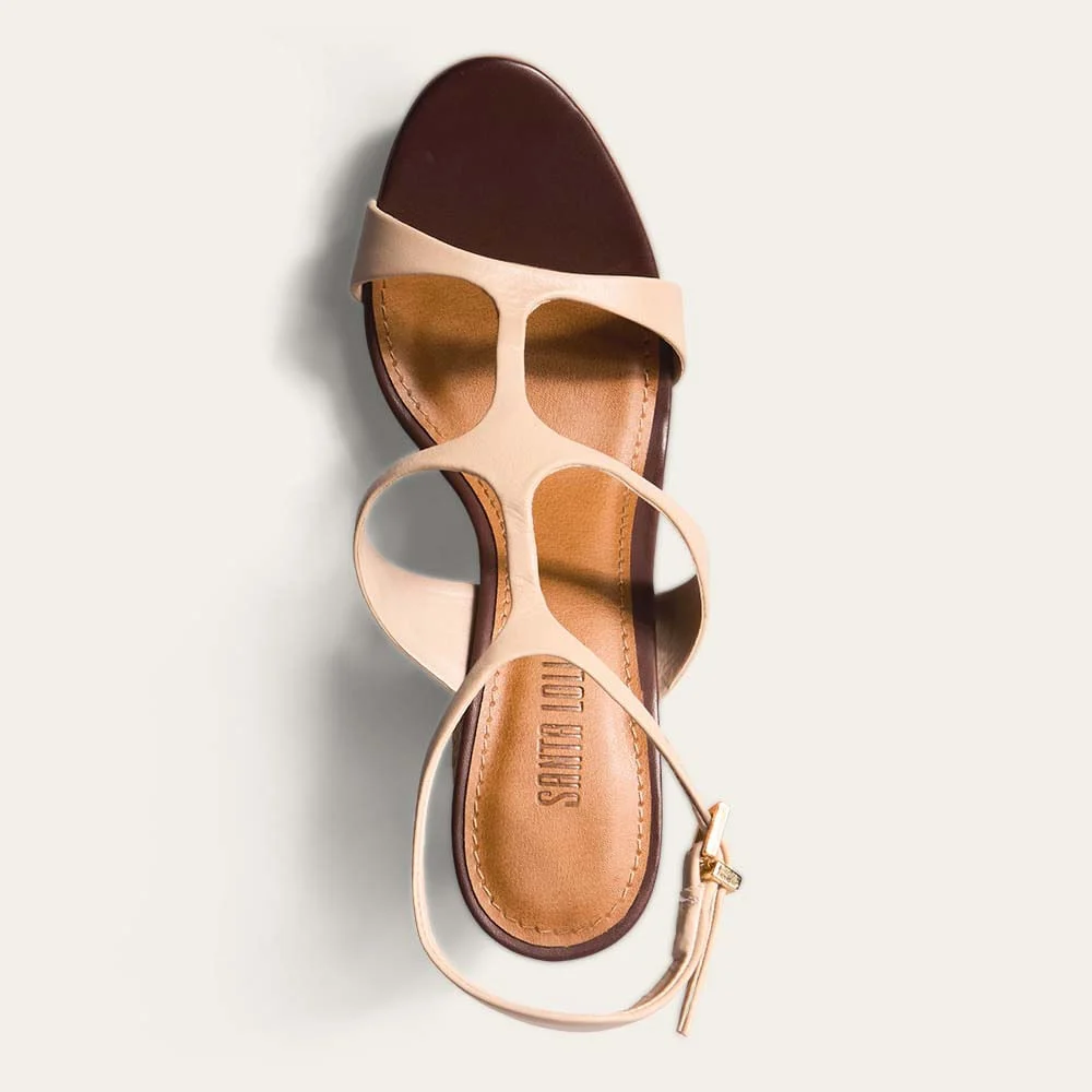 Sandália Couro Pelica Bege Salto Bloco Palha - vista 3 de 3