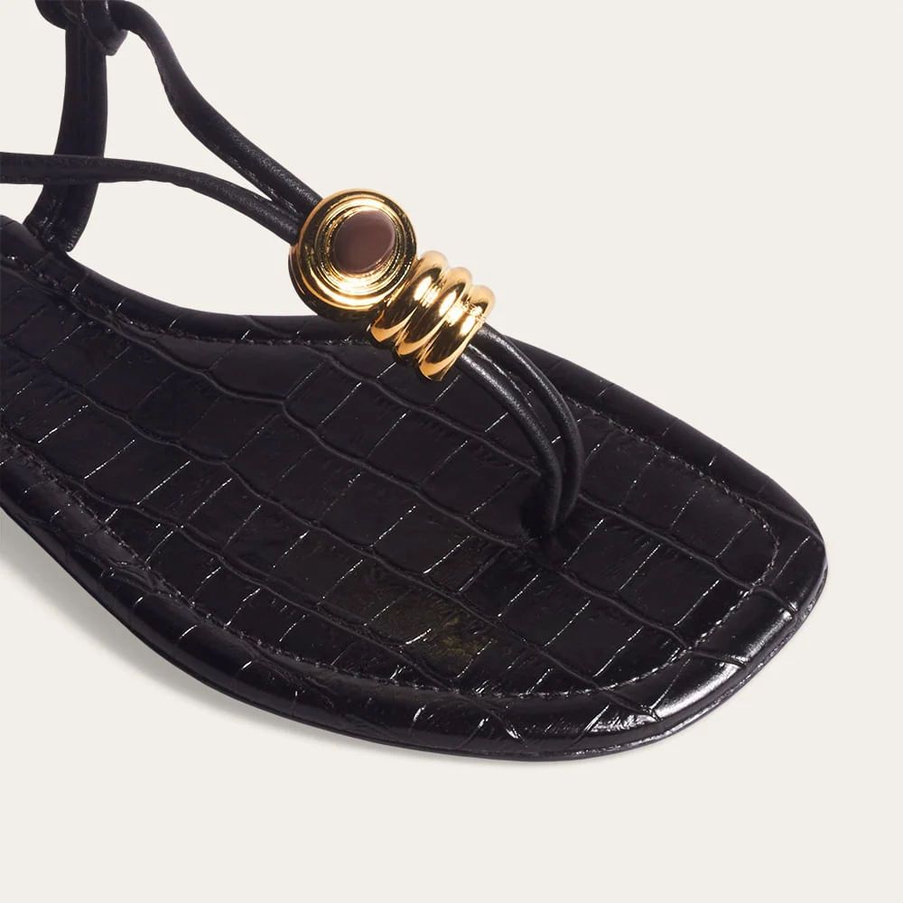 Rasteira Napa Croco Preto Metal - vista 2 de 3