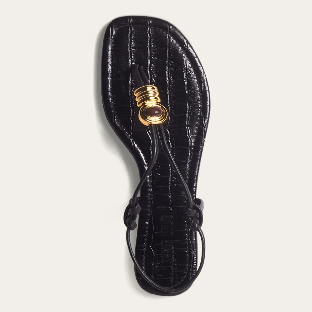 Rasteira Napa Croco Preto Metal - vista 3 de 3