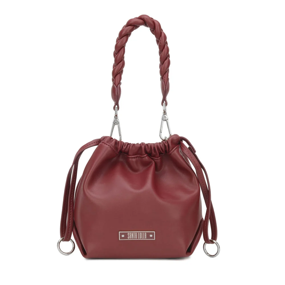 Bolsa Bucket Pequena Trançada Vinho - vista 2 de 4