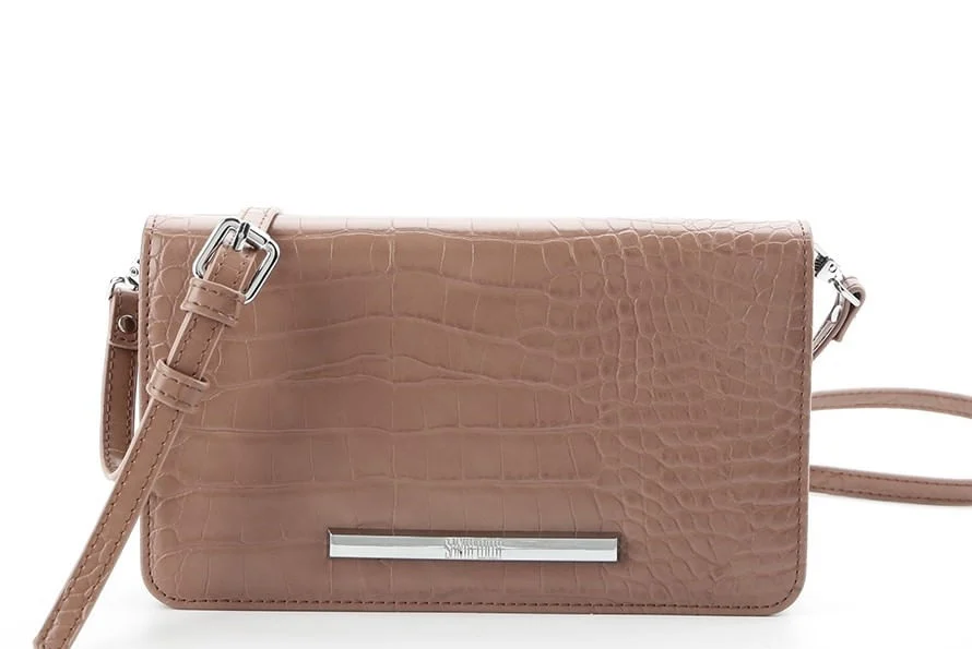 Bolsa Carteira Croco Alça Transversal Bege - vista 1 de 5