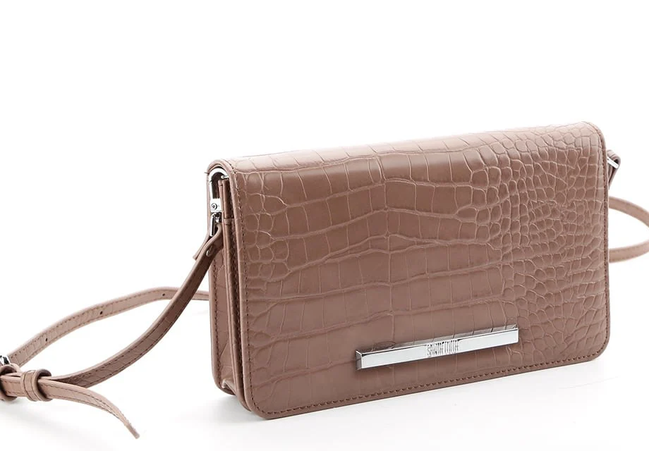 Bolsa Carteira Croco Alça Transversal Bege - vista 2 de 5