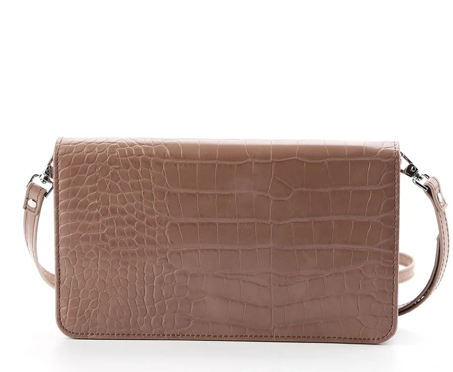 Bolsa Carteira Croco Alça Transversal Bege - vista 3 de 5