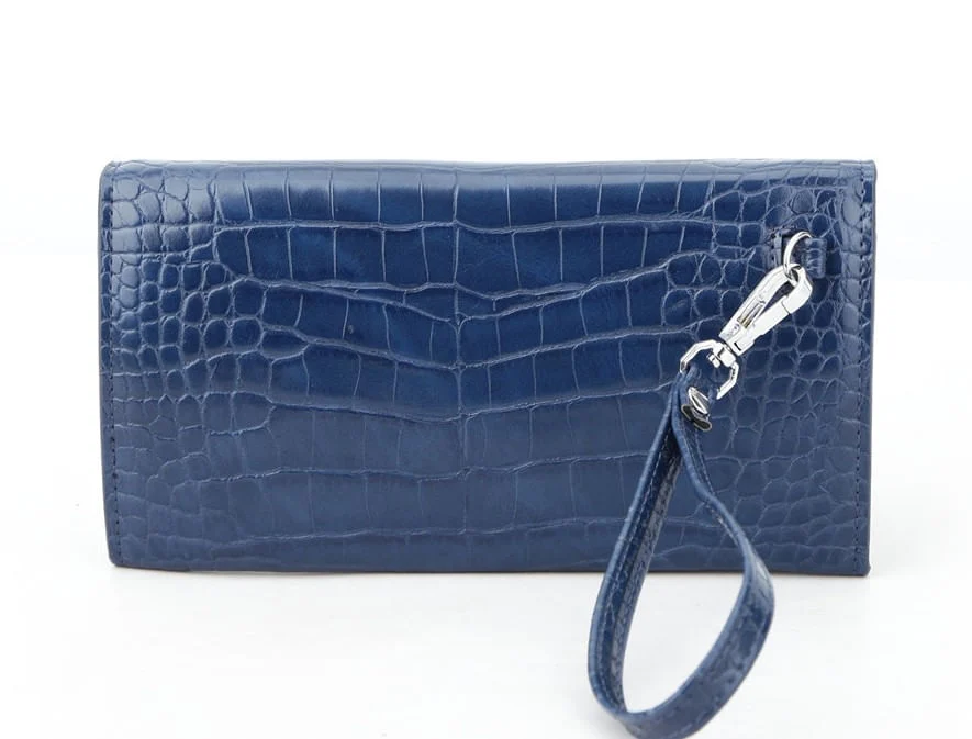 Carteira Envelope Couro Croco Azul - vista 3 de 4
