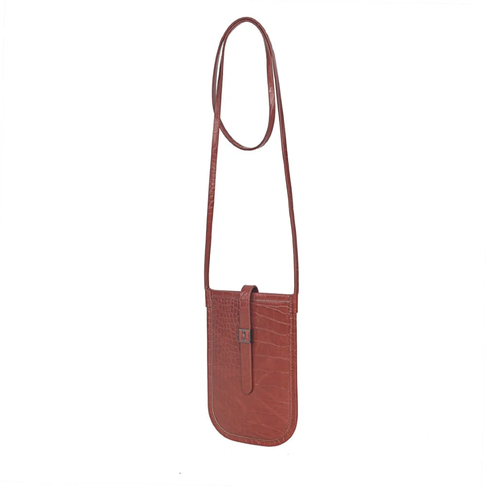 Bolsa Croco Alto Brilho Marrom Rust - vista 3 de 7