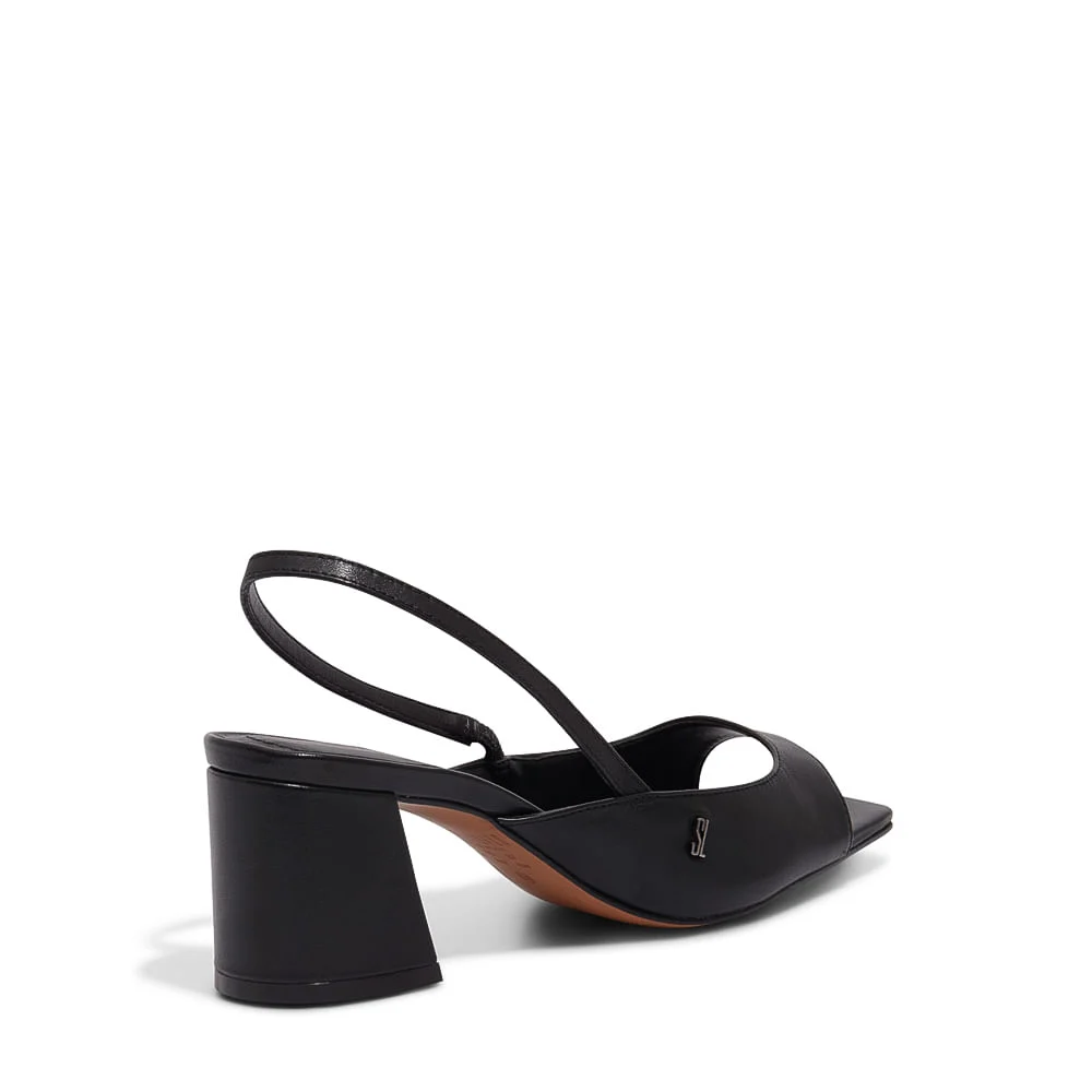 Sandália Peep Toe Preta Couro Salto Bloco - vista 3 de 3