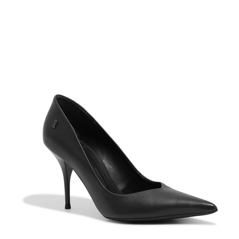 Scarpin Couro Pelica Preto Bico Fino - vista 2 de 3