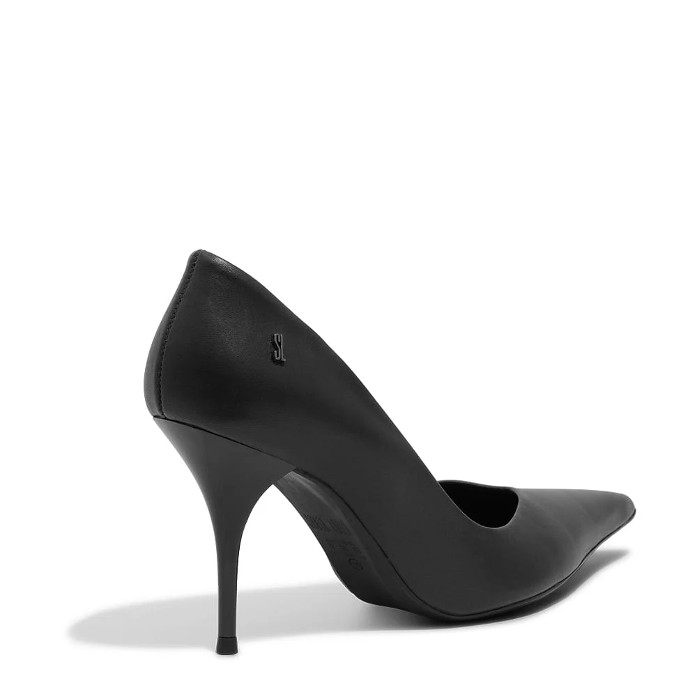 Scarpin Couro Pelica Preto Bico Fino - vista 3 de 3