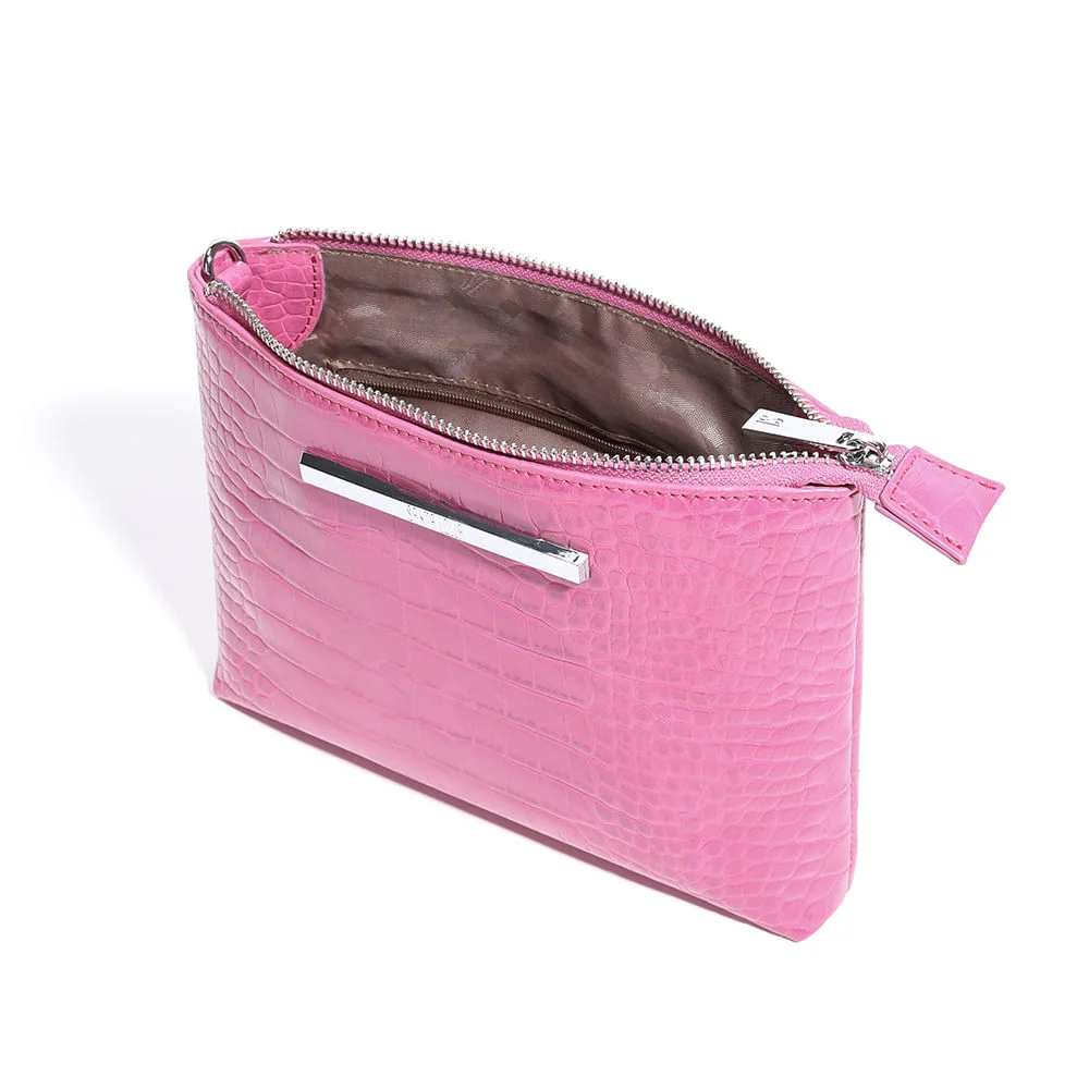 Bolsa Transversal Pink Croco Pequena Alça Fina - vista 3 de 3