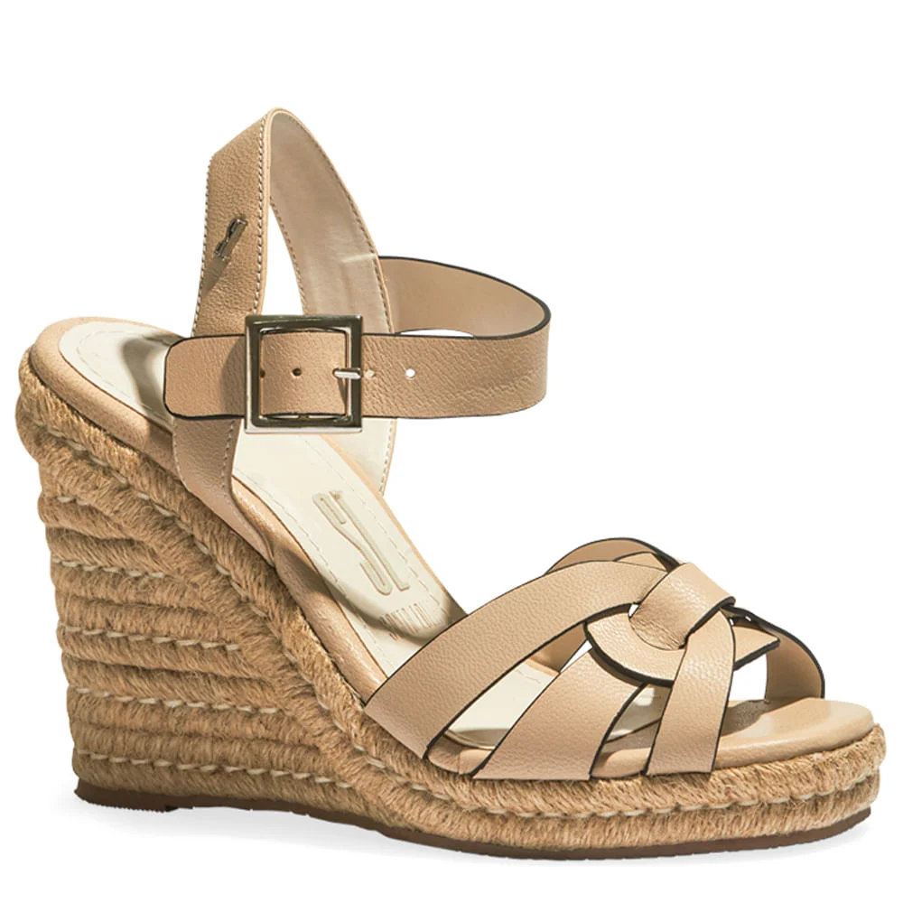 Espadrille Couro Salto Alto Bege Branco Gelo - vista 2 de 3