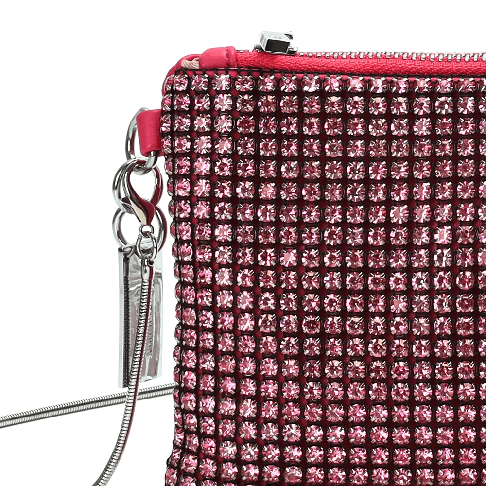 Bolsa Transversal Rosa Malha Strass - vista 3 de 6