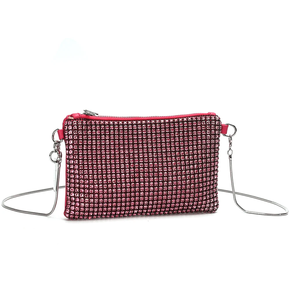 Bolsa Transversal Rosa Malha Strass - vista 4 de 6