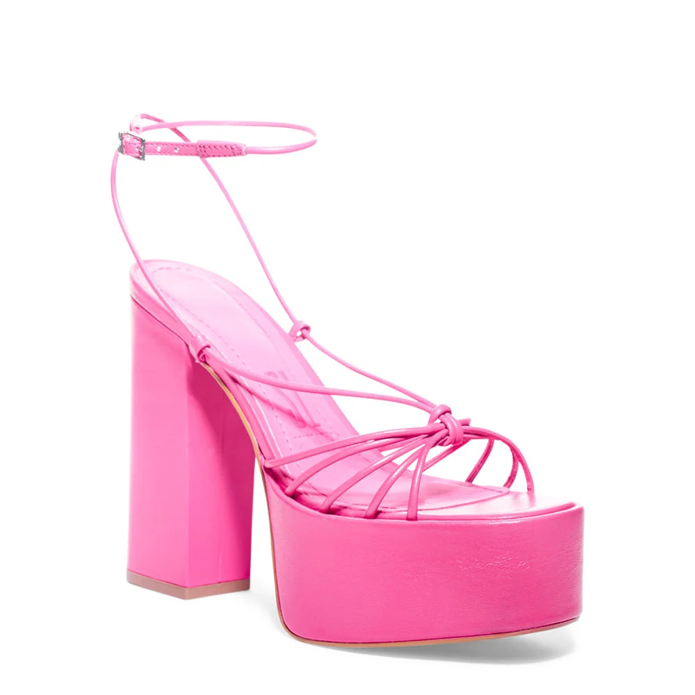 Sandália Plataforma Meia Pata com Cabedal de Tiras Finas em Nó Rosa Pink - vista 2 de 3