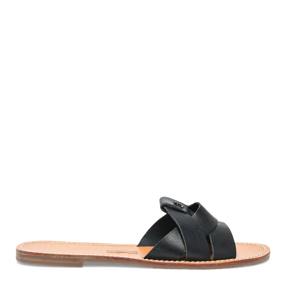 Rasteira Flat Tiras Entrelaçadas Couro Nobre Preto - vista 1 de 4