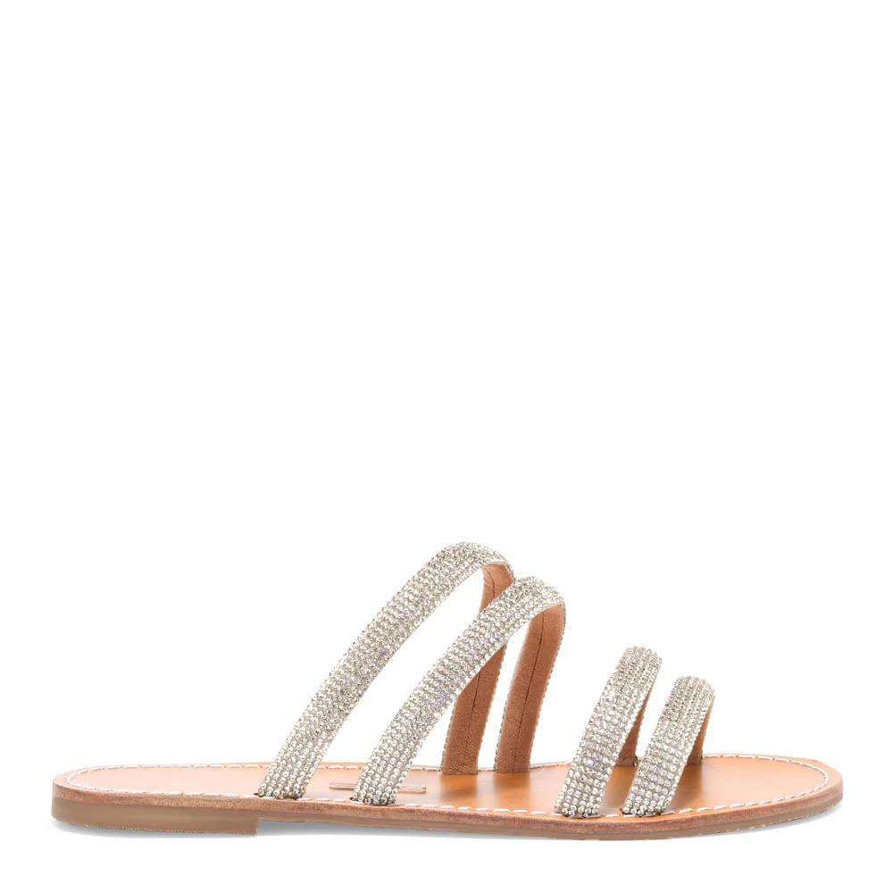 Rasteira Suede Tiras e Strass Bege Natural - vista 1 de 4