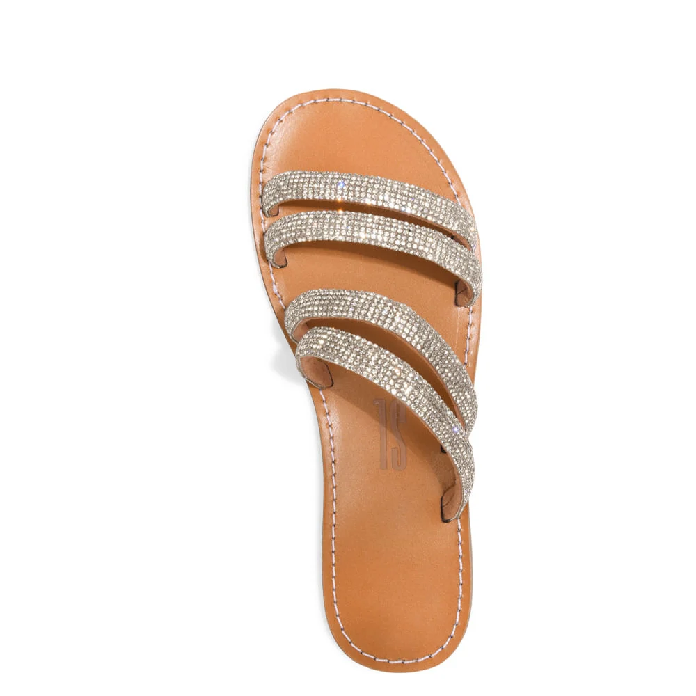 Rasteira Suede Tiras e Strass Bege Natural - vista 3 de 4