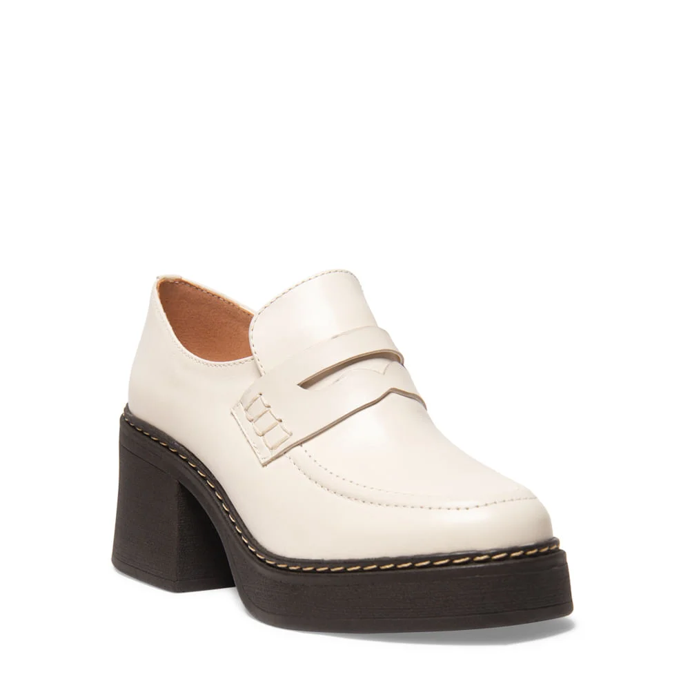 Sapato Mocassim Branco Couro Salto Bloco - vista 2 de 5