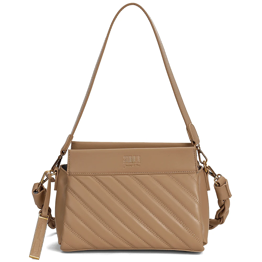 Bolsa de ombro Média com alça trançada de Couro Bege - Linha Genuine Leather - vista 1 de 4