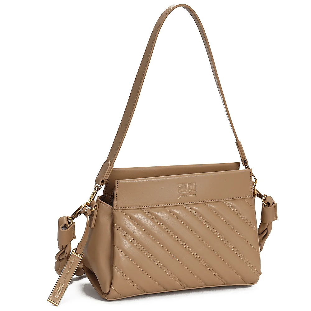 Bolsa de ombro Média com alça trançada de Couro Bege - Linha Genuine Leather - vista 4 de 4