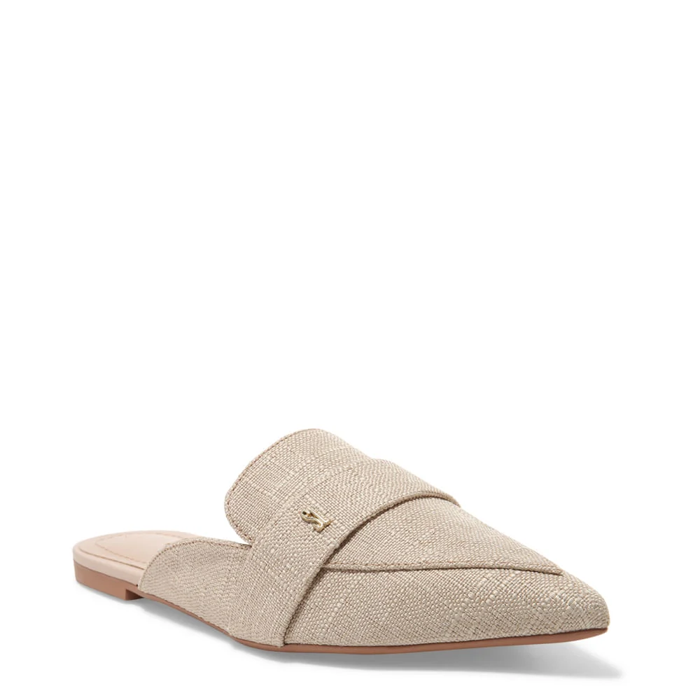 Mocassim Mule Linho Copacabana Bege Porcelana Bico Fino - vista 3 de 5
