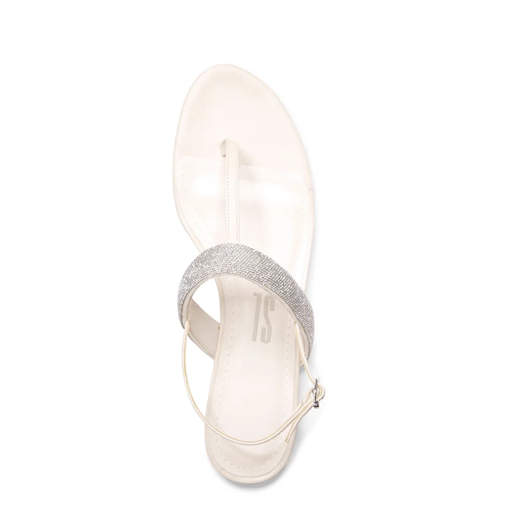 Sandália Rasteira Off White Couro Strass - vista 2 de 4